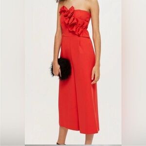 Topshop Red Strapless Jumpsuit